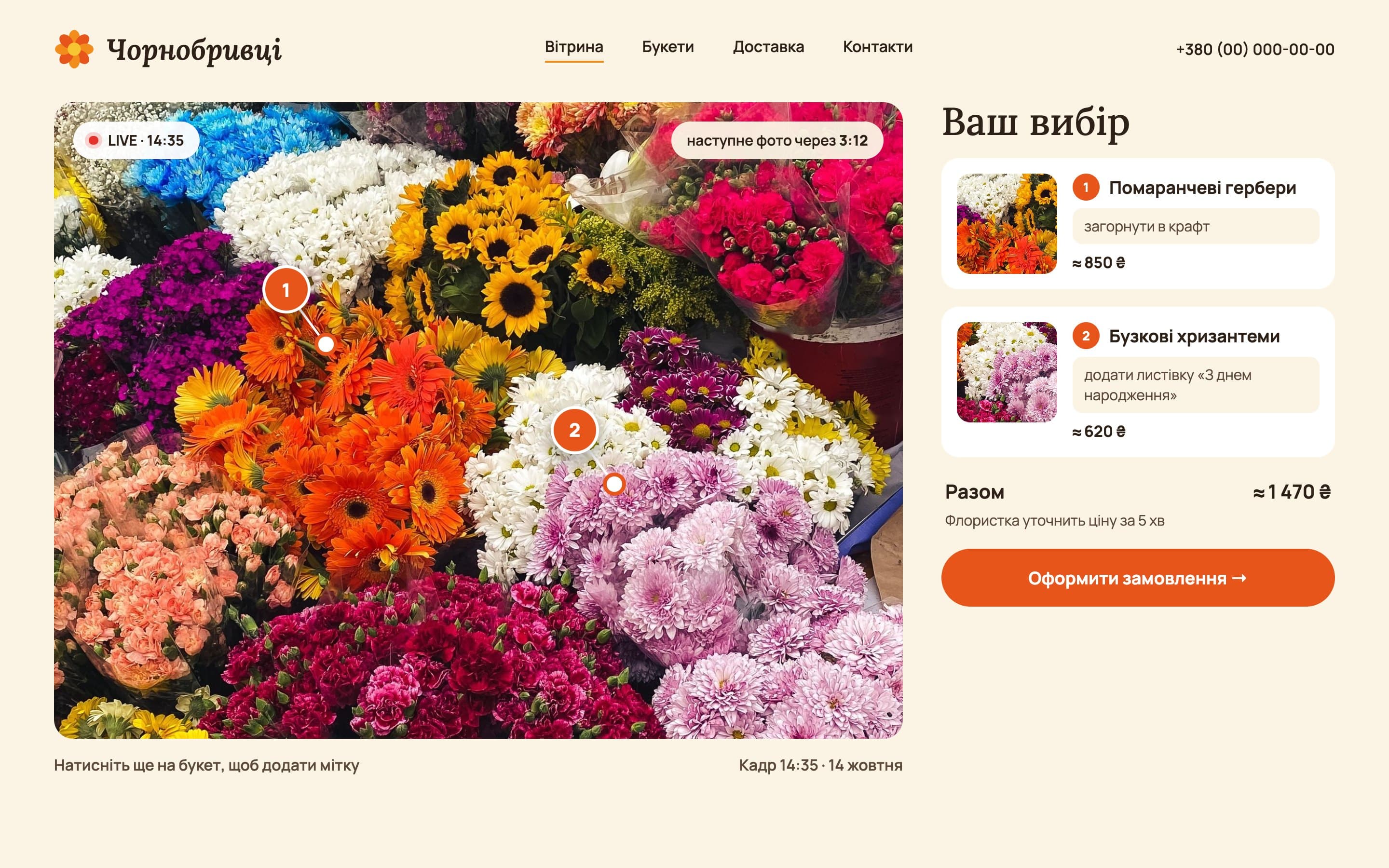 Two pins on the display photo and the “Your pick” cart