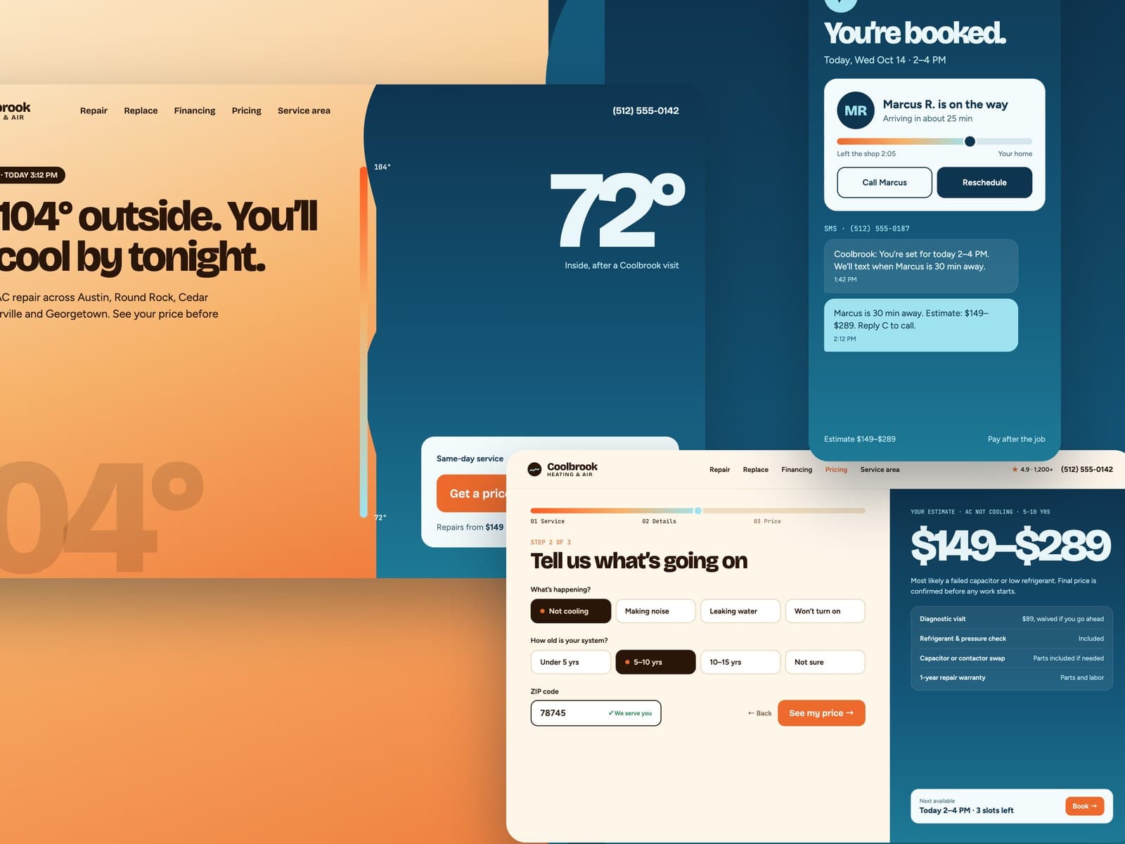 Landing page with instant estimates and online booking for a US HVAC company