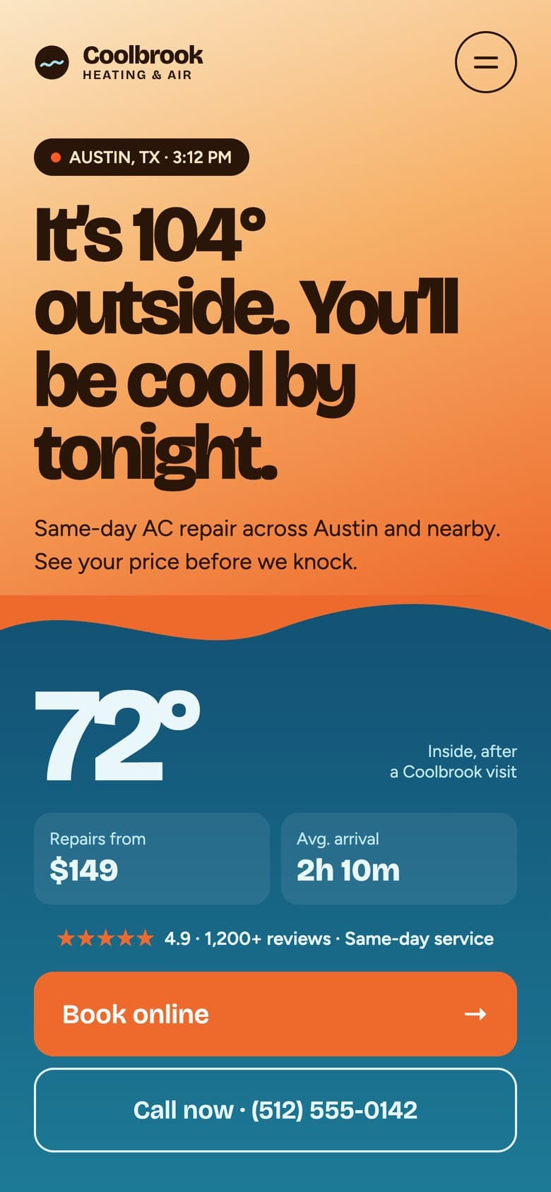 Landing page hero on a phone