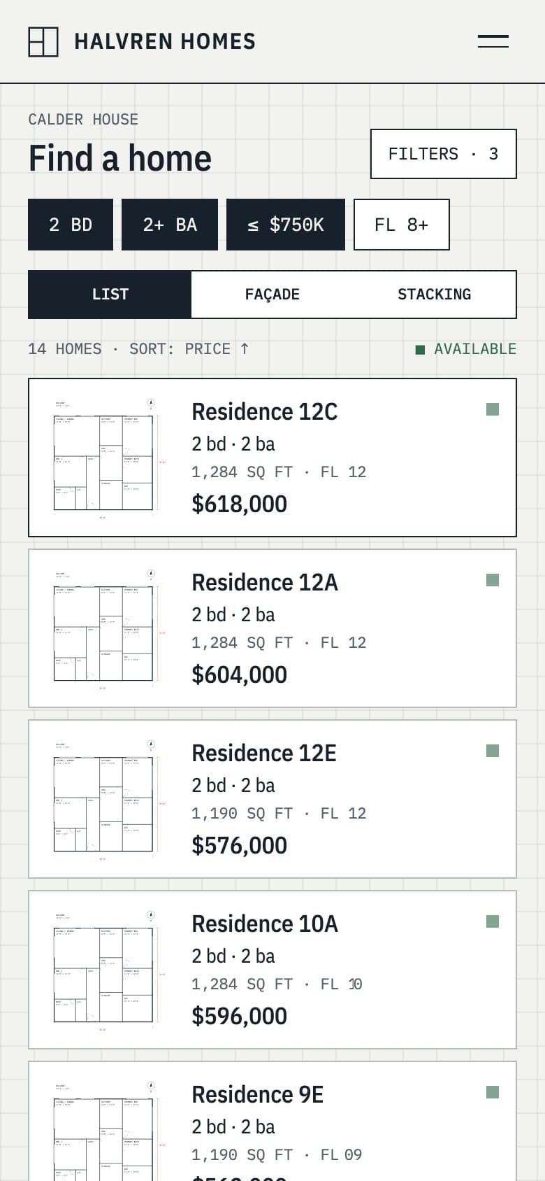 Home list with filters