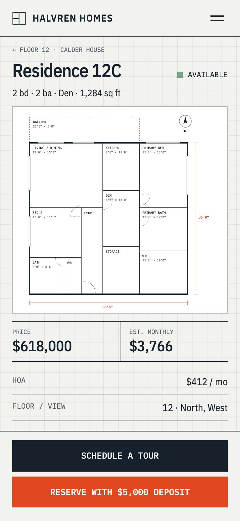 Residence page with a floor plan