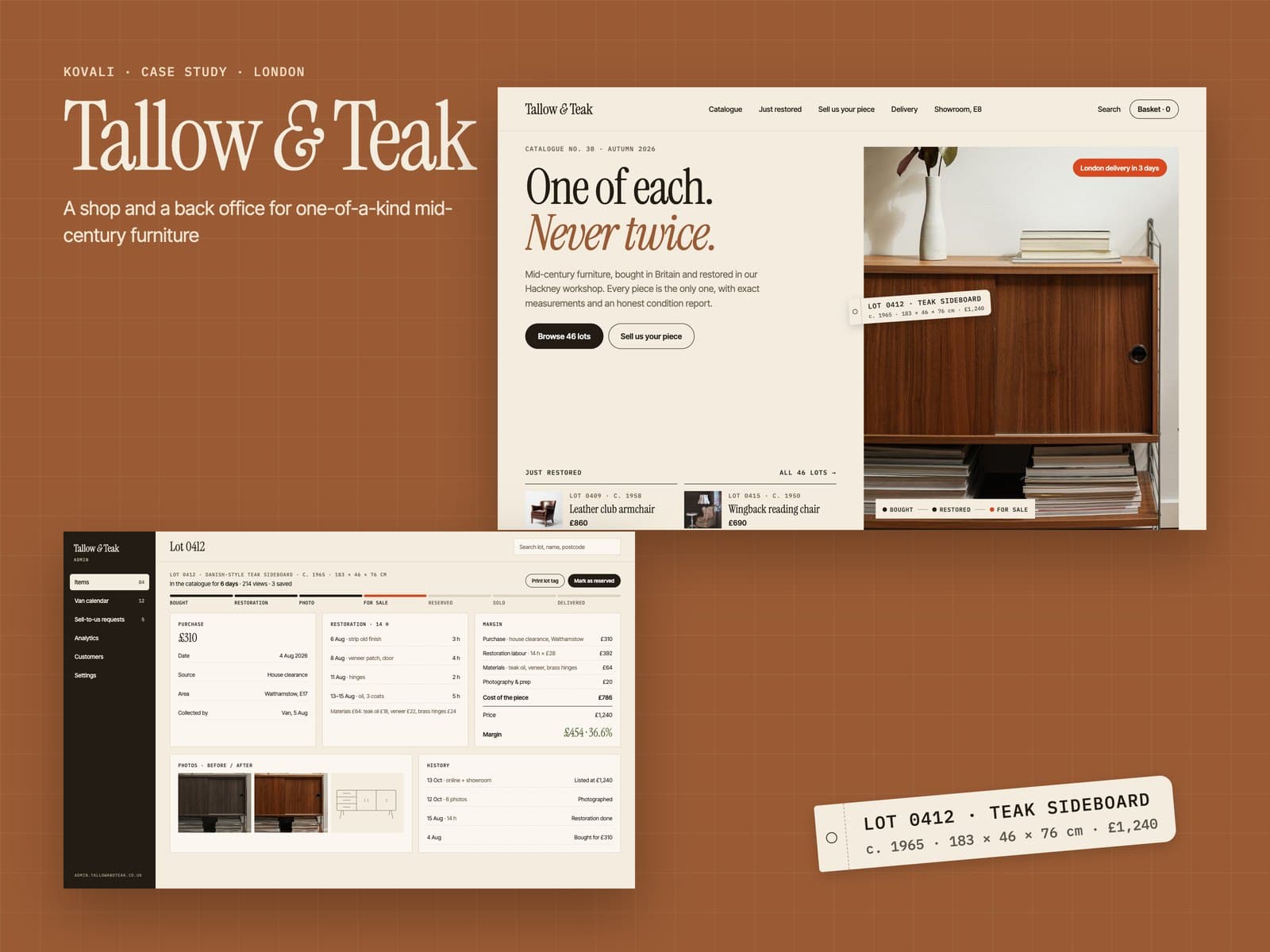 Online store for vintage furniture in London with an admin panel for restoration and delivery