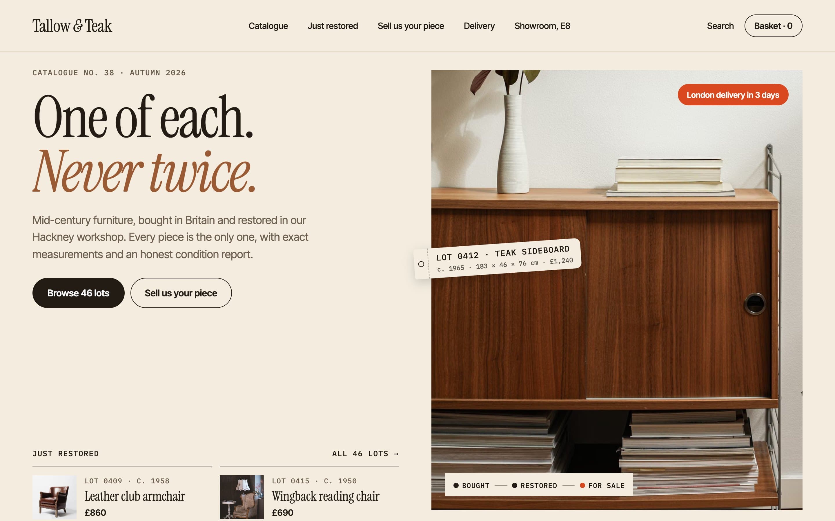 Tallow & Teak home page: freshly restored lots