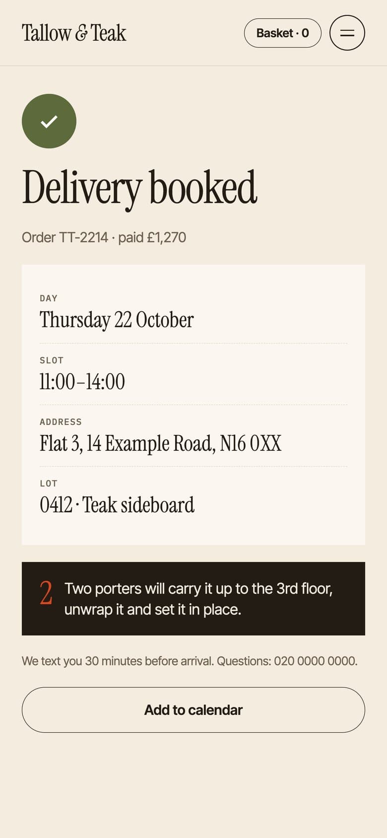 Delivery confirmation