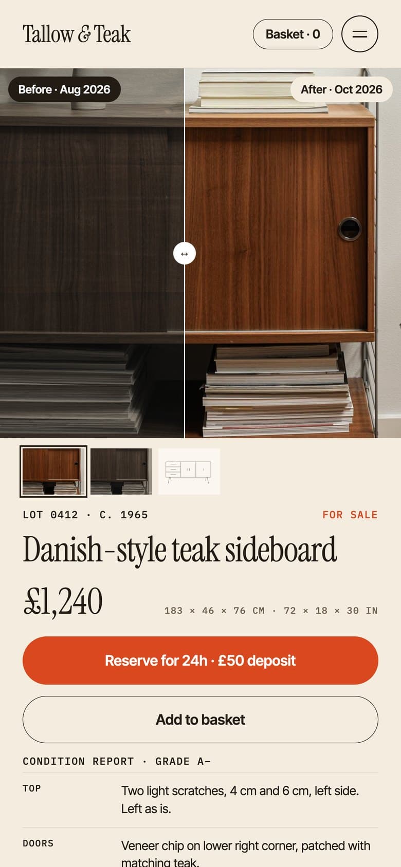 Product page on a phone