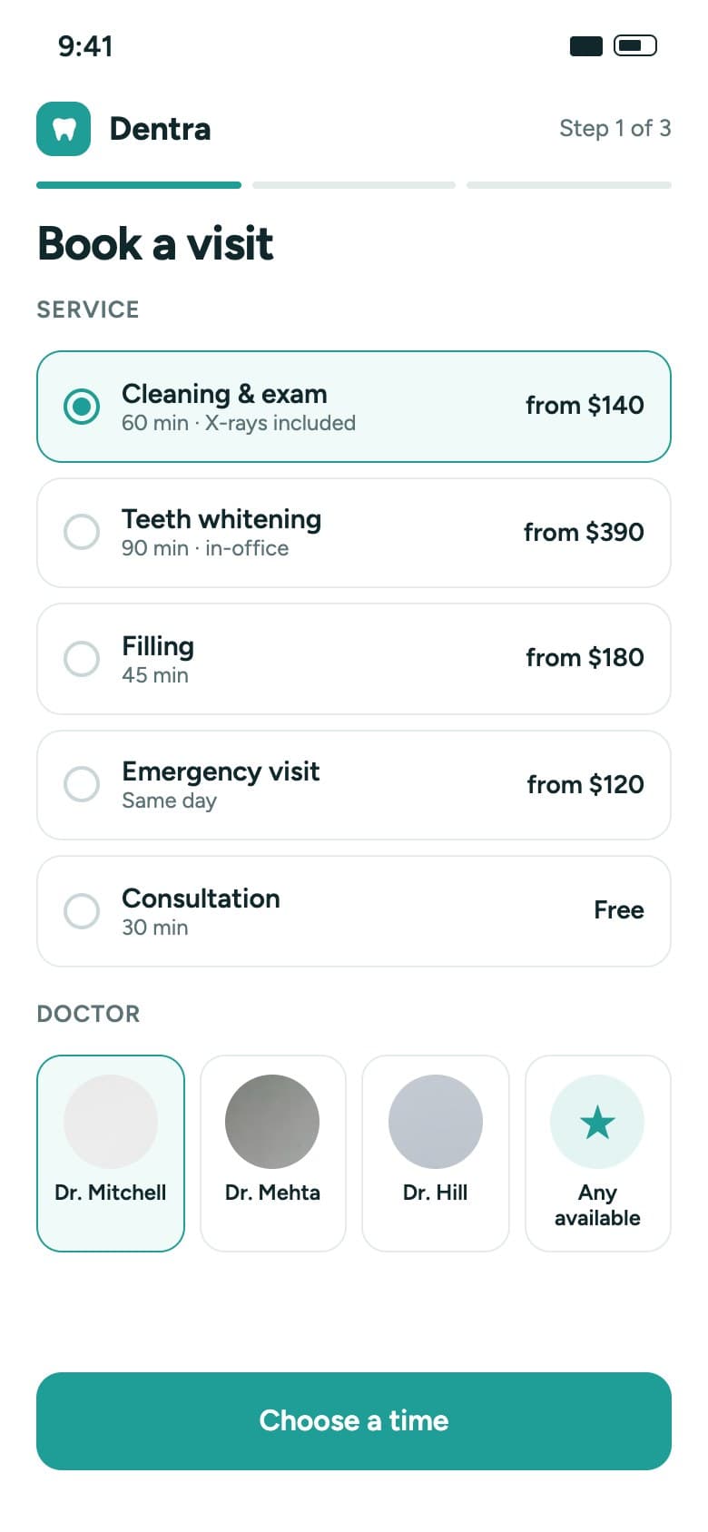 Choosing a service and dentist